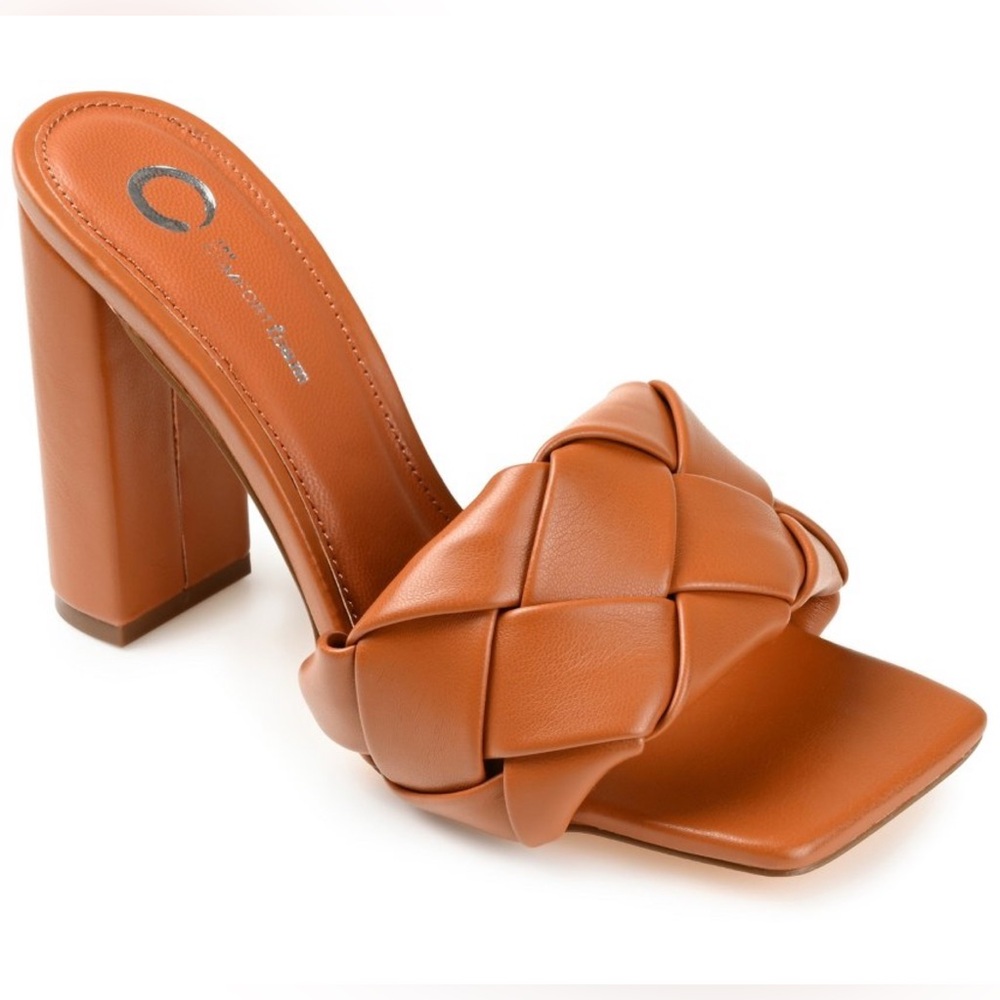 Journee Collection Cognac Woven Block Heels